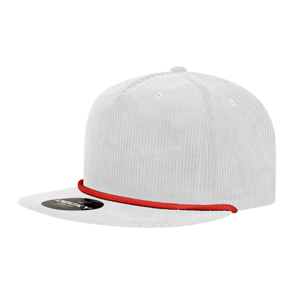 Decky White/Red / Standard 5 Panel High Profile Relaxed Corduroy Rope Hat