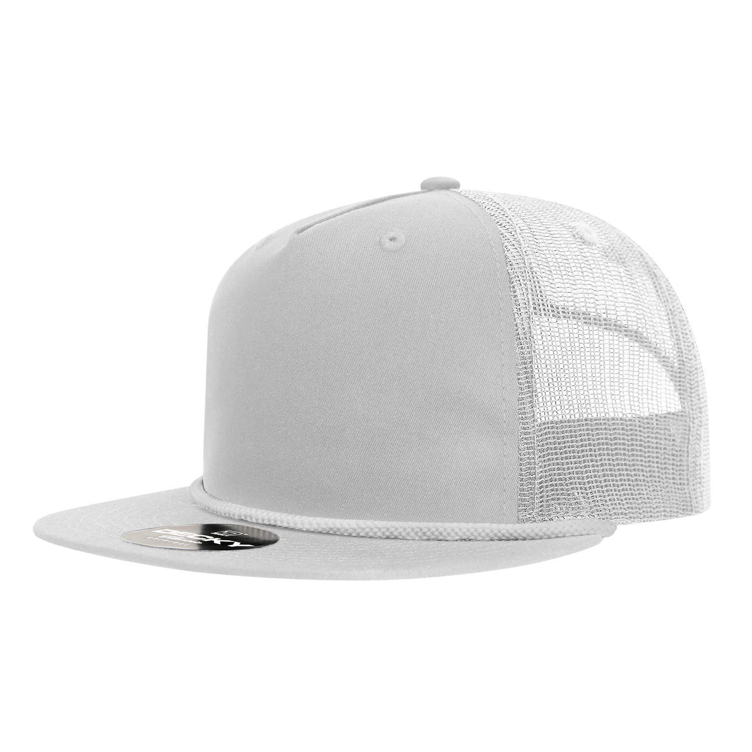 Decky White / Standard 5 Panel High Profile Relaxed Cotton Blend Trucker w/Rope