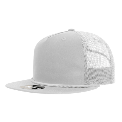 Decky White / Standard 5 Panel High Profile Relaxed Cotton Blend Trucker w/Rope