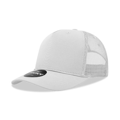 Decky White / Standard 5 Panel Mid Profile Structured Cotton/Poly Blend Trucker w/Rope