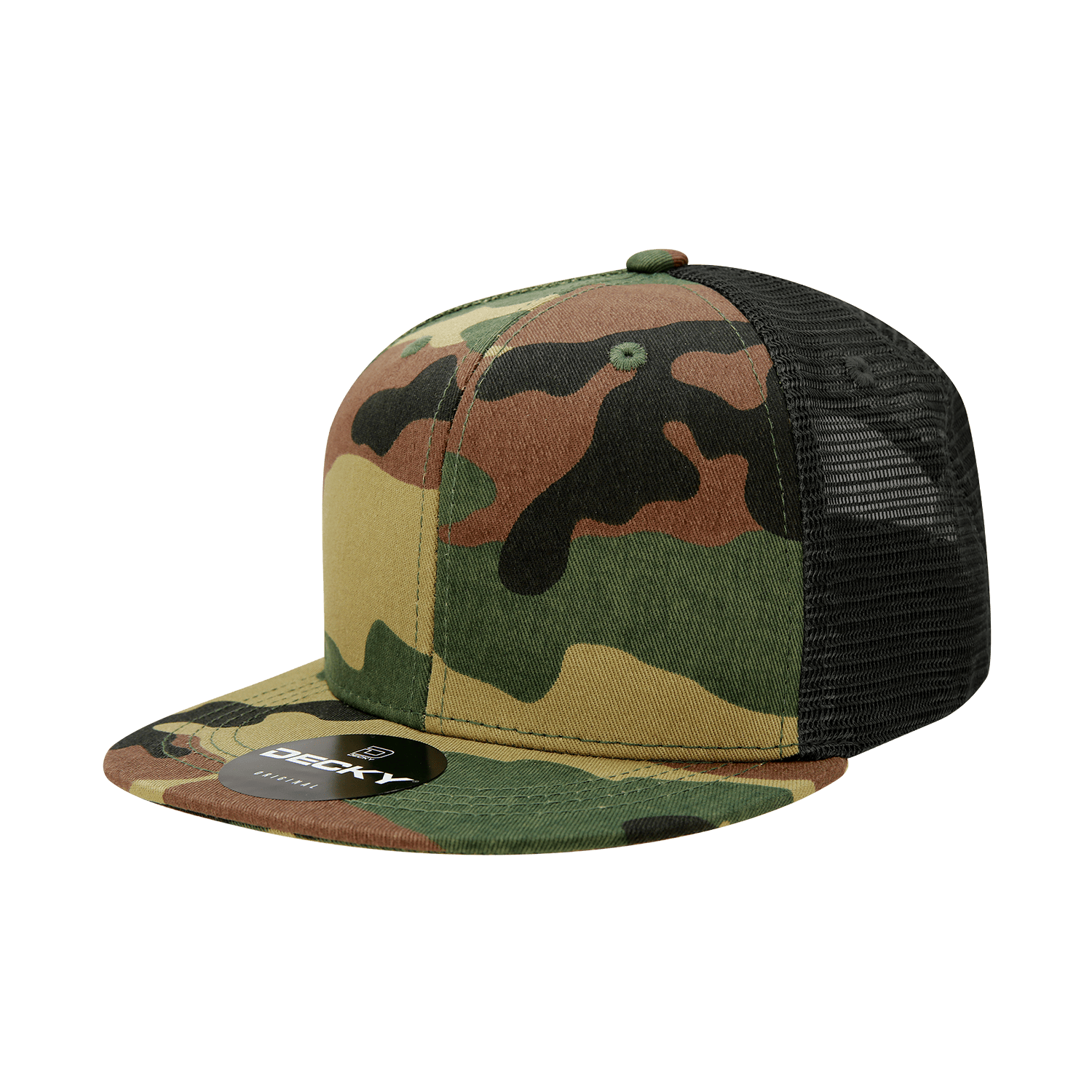 Decky Woodland/Woodland/Black / OSFM 6 Panel High Profile Structured Camo Trucker