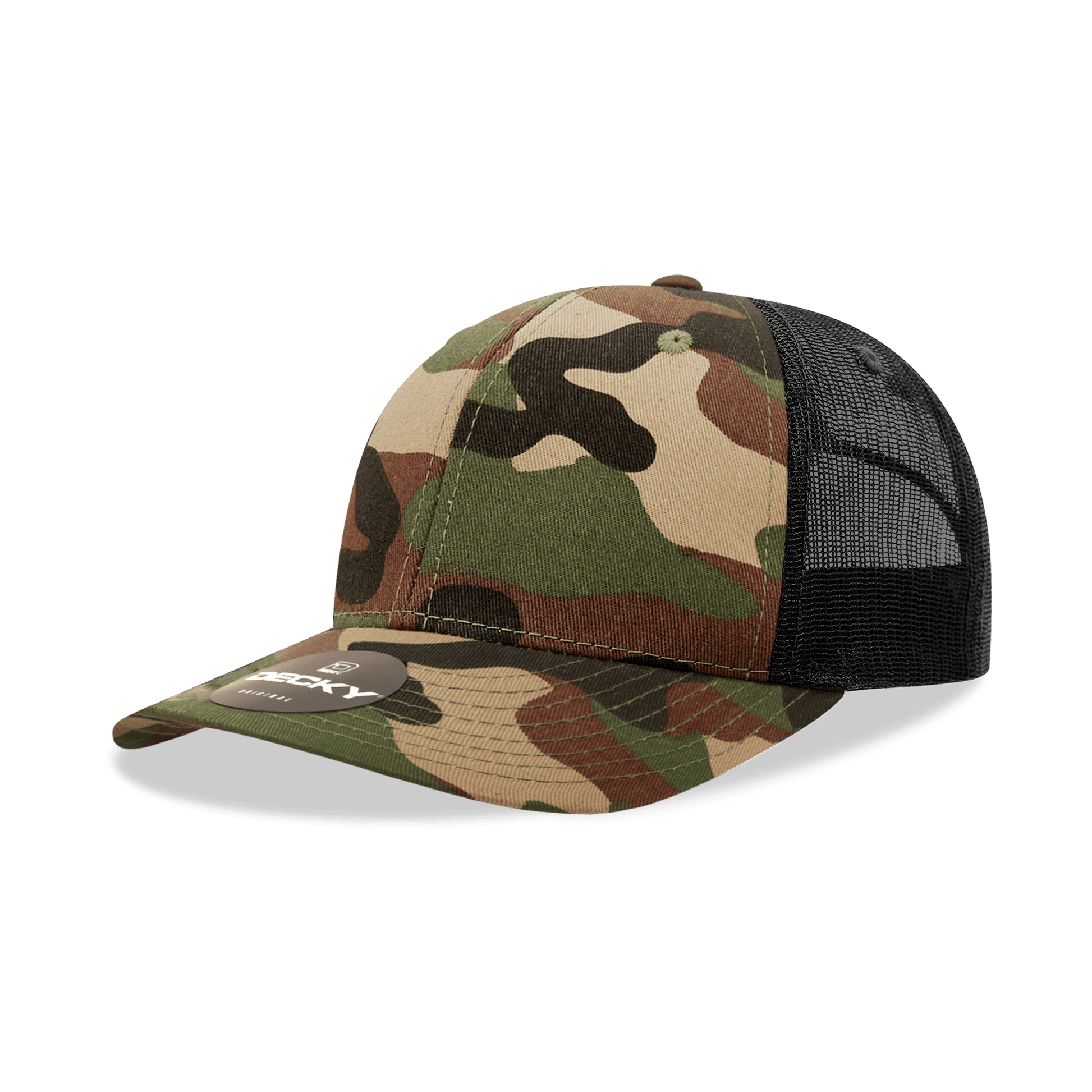 Decky Woodland/Woodland/Black / OSFM 6 Panel Mid Profile Structured Camo Trucker