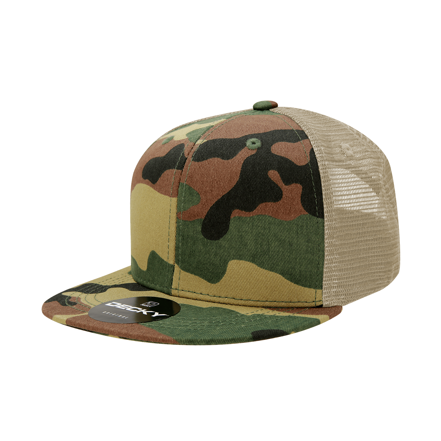 Decky Woodland/Woodland/Khaki / OSFM 6 Panel High Profile Structured Camo Trucker