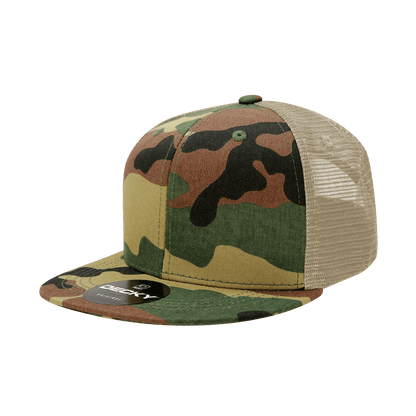 Decky Woodland/Woodland/Khaki / OSFM 6 Panel High Profile Structured Camo Trucker