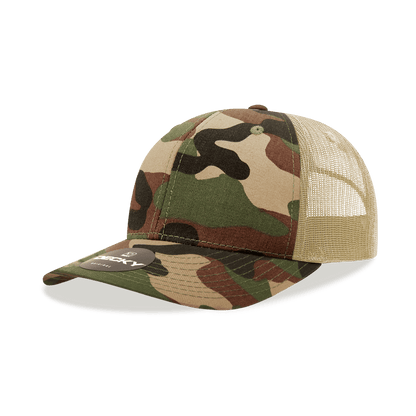 Decky Woodland/Woodland/Khaki / OSFM 6 Panel Mid Profile Structured Camo Trucker