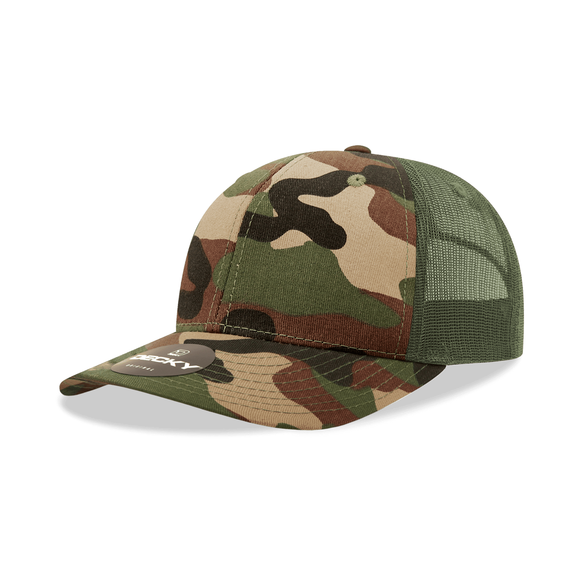 Decky Woodland/Woodland/Olive / OSFM 6 Panel Mid Profile Structured Camo Trucker