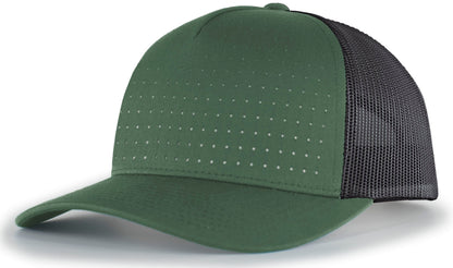 Pacific Headwear ARMY/LIGHT CHARCOAL/WHITE / OS Perforated 5-Panel Trucker Snapback Cap