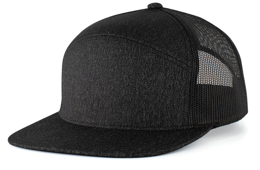 Pacific Headwear BLACK HEATHER/BLACK / OS Heather 6-Panel Arch Trucker Snapback Cap