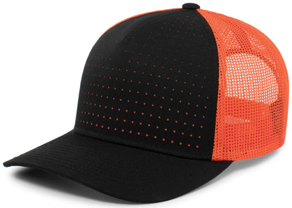 Pacific Headwear BLACK/ORANGE/BLACK / OS Perforated 5-Panel Trucker Snapback Cap