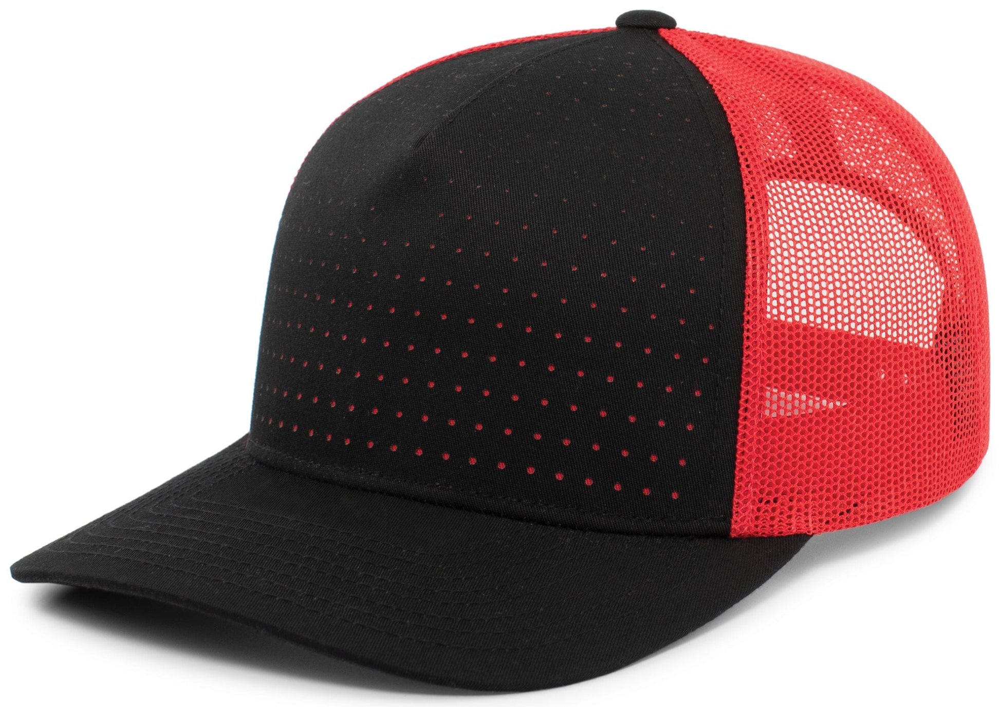 Pacific Headwear BLACK/RED/BLACK / OS Perforated 5-Panel Trucker Snapback Cap