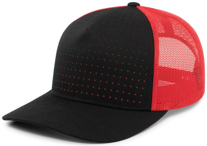 Pacific Headwear BLACK/RED/BLACK / OS Perforated 5-Panel Trucker Snapback Cap