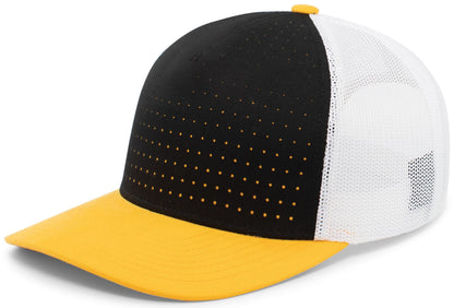 Pacific Headwear BLACK/WHITE/GOLD / OS Perforated 5-Panel Trucker Snapback Cap
