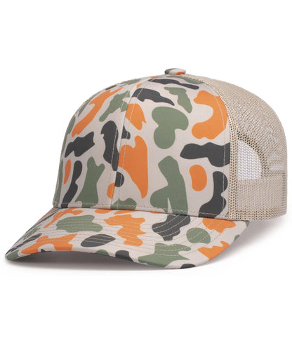 Pacific Headwear BLAZE CAMO/KHAKI/BLAZE CAMO / OS WEEKENDER DUCK CAMO TRUCKER SNAPBACK CAP