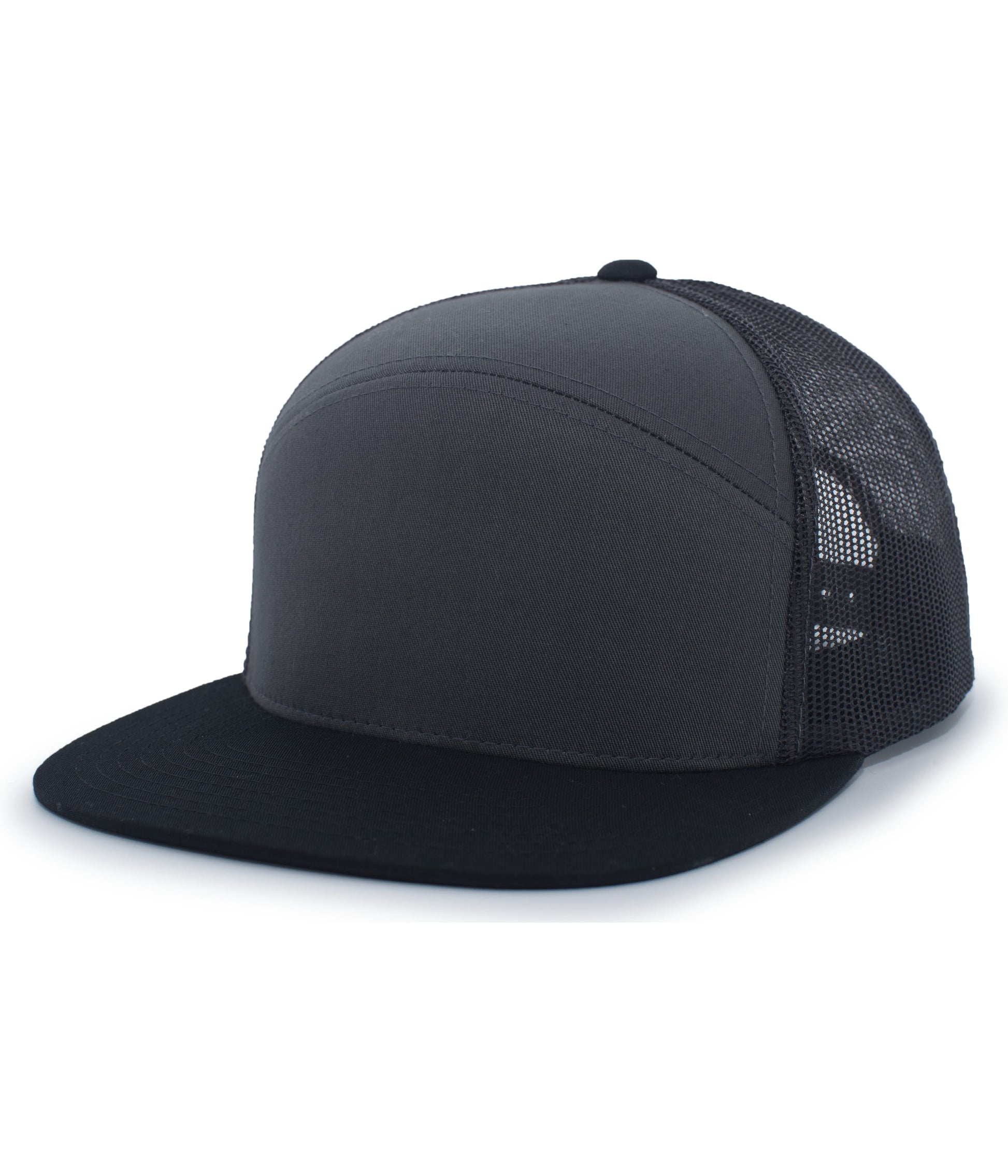 Pacific Headwear CHARCOAL/BLACK / OS 6-Panel Arch Trucker Snapback Cap