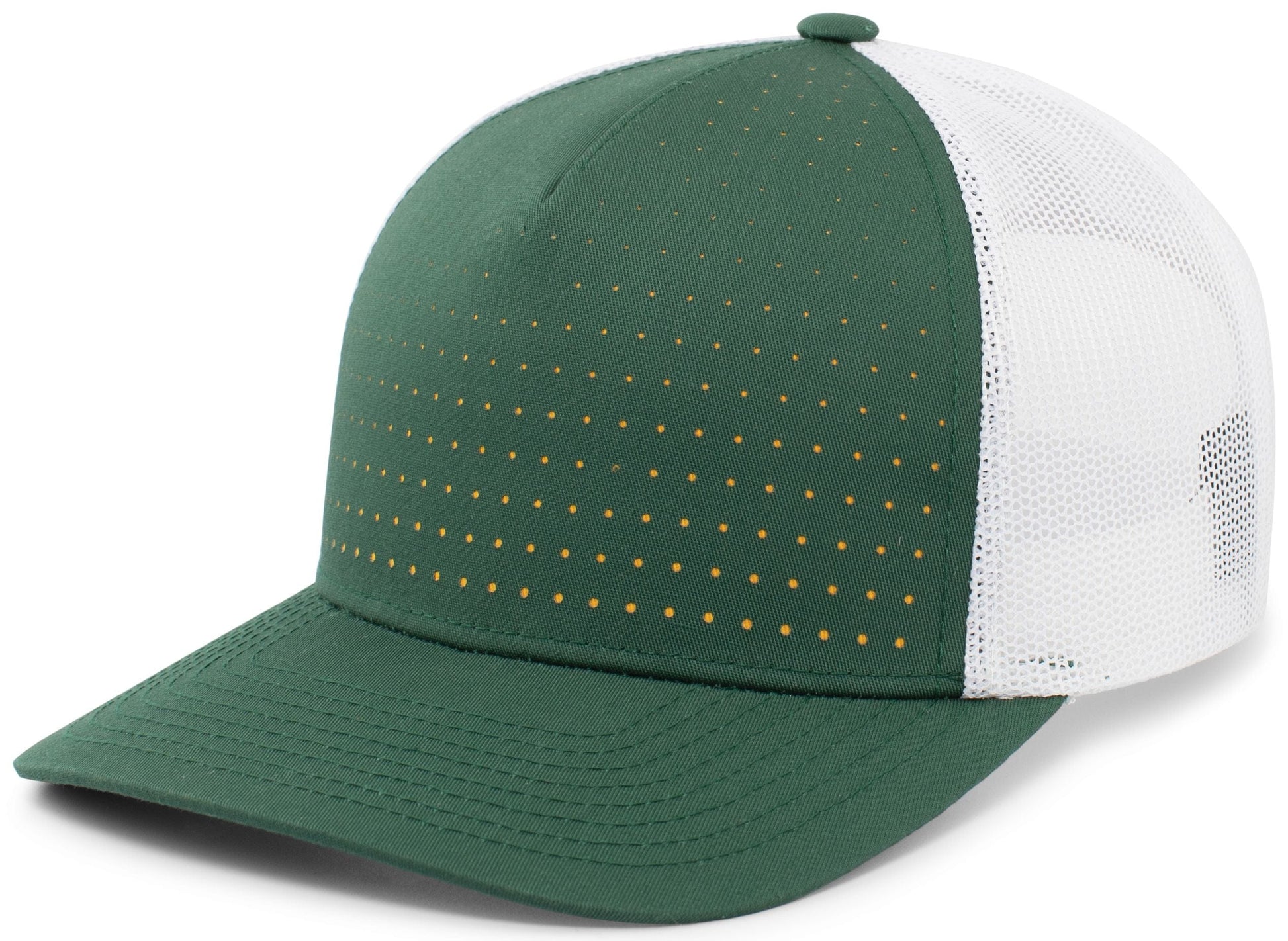 Pacific Headwear DARK GREEN/WHITE/GOLD / OS Perforated 5-Panel Trucker Snapback Cap