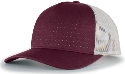 Pacific Headwear DARK MAROON/SILVER/DARK MAROON / OS Perforated 5-Panel Trucker Snapback Cap
