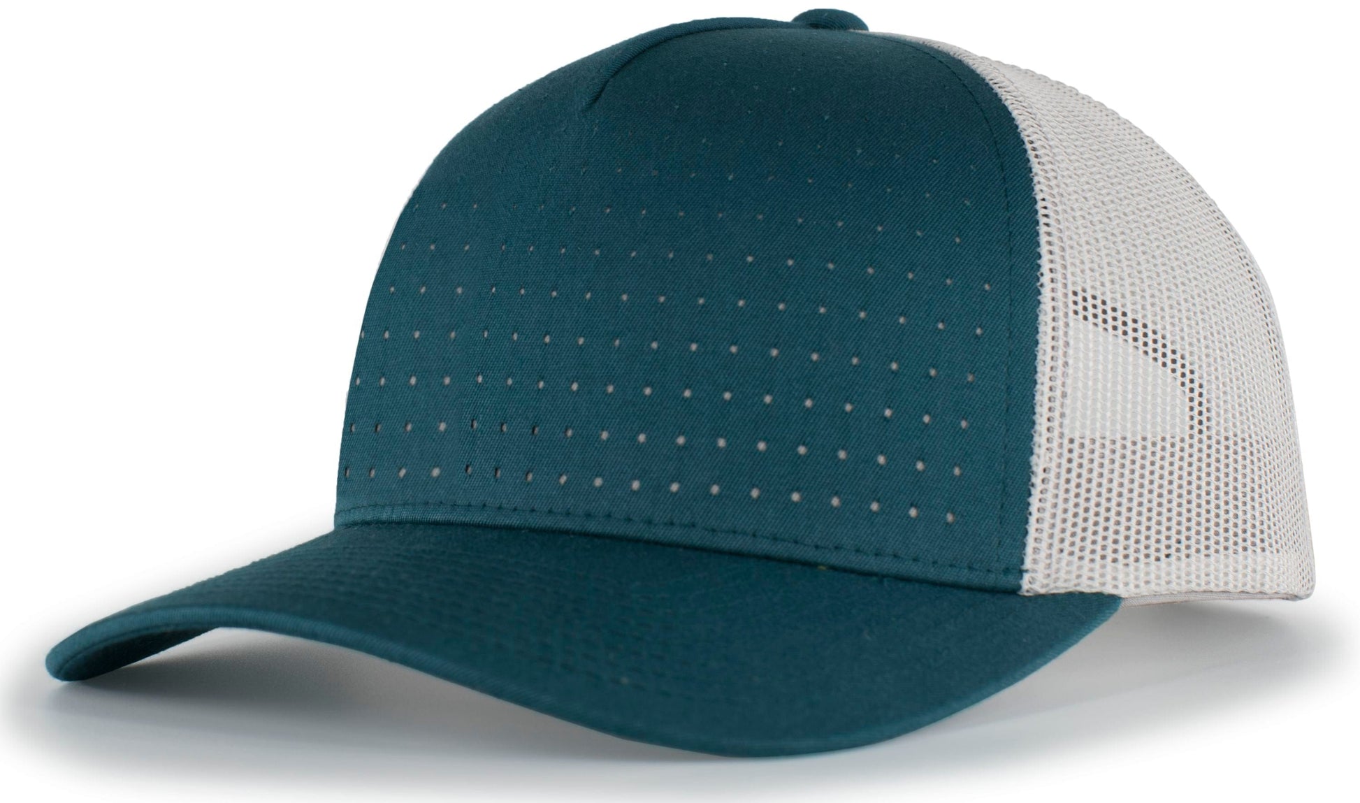 Pacific Headwear DEEP TEAL/SILVER/DEEP TEAL / OS Perforated 5-Panel Trucker Snapback Cap