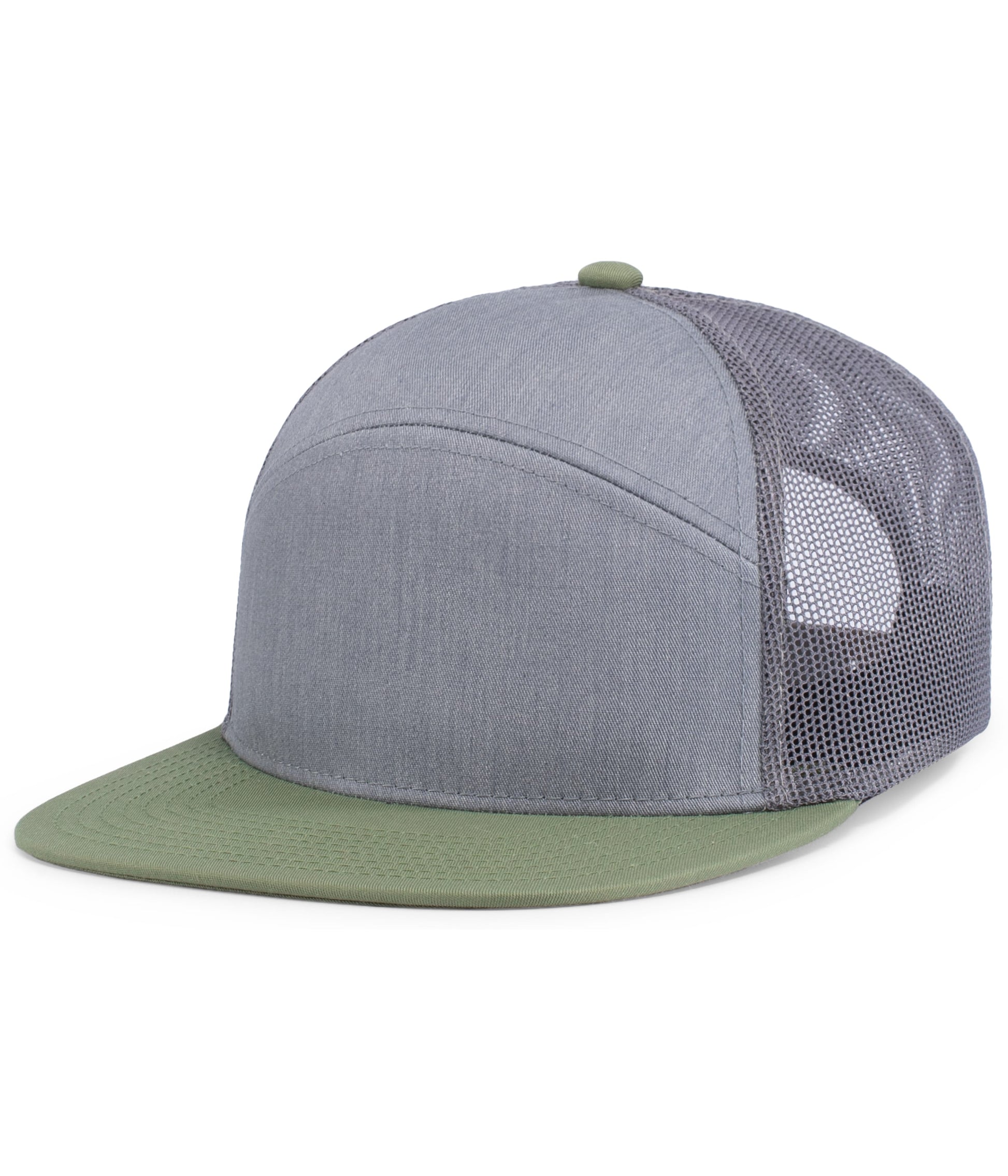 Pacific Headwear HEATHER GREY/LODEN / OS 6-Panel Arch Trucker Snapback Cap