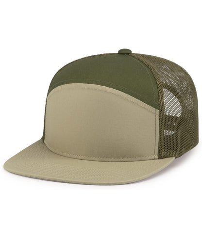Pacific Headwear KHAKI/MOSS/KHAKI / OS 6-Panel Arch Trucker Snapback Cap