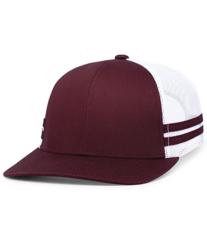 Pacific Headwear MAROON/WHITE/MAROON / OS Low-Profile Stripe Trucker Cap