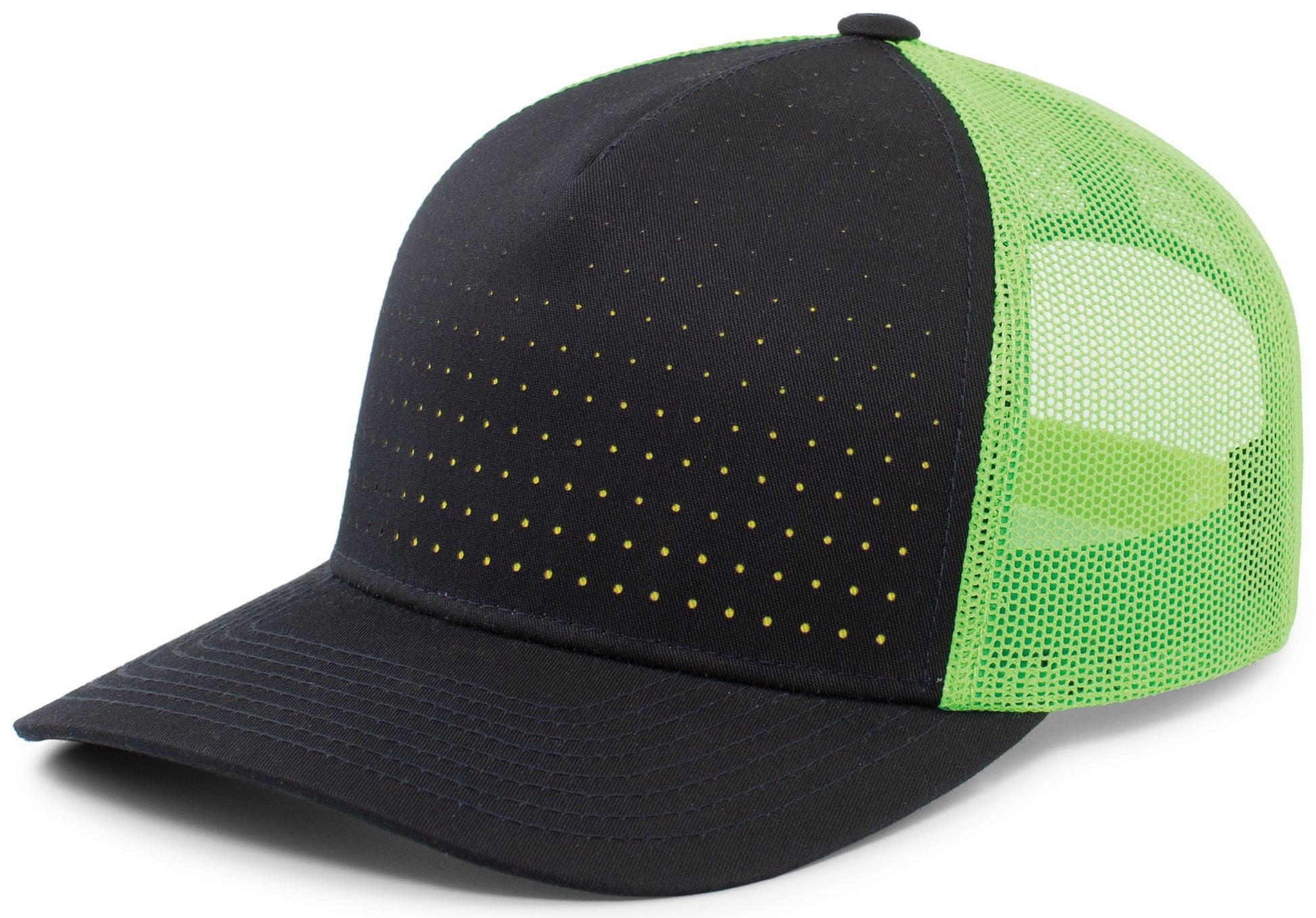 Pacific Headwear NAVY/NEON GREEN/NAVY / OS Perforated 5-Panel Trucker Snapback Cap