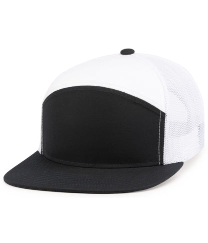 Pacific Headwear NAVY/WHITE/NAVY / OS 6-Panel Arch Trucker Snapback Cap
