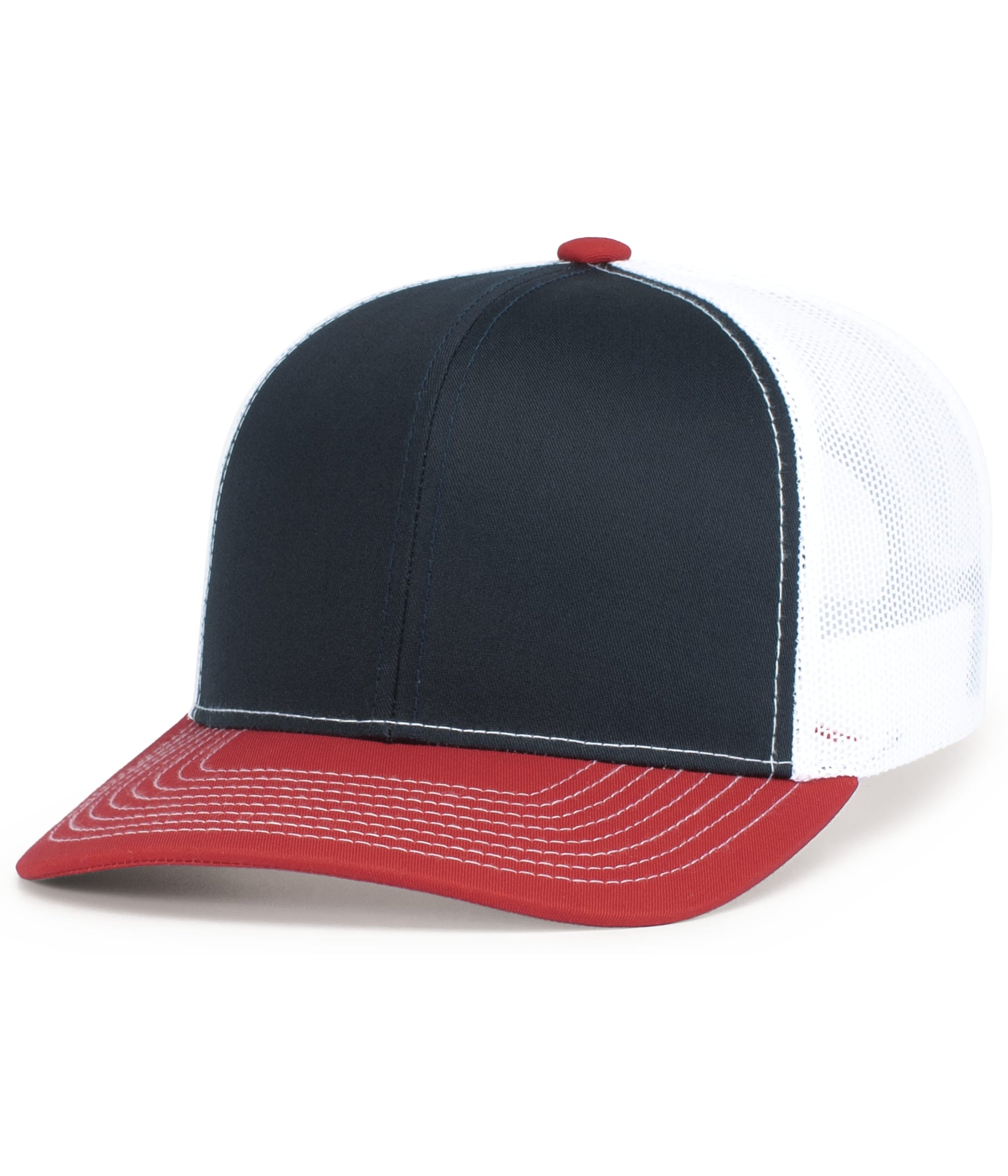 Pacific Headwear NAVY/WHITE/RED / OS Contrast Stitch Trucker Snapback