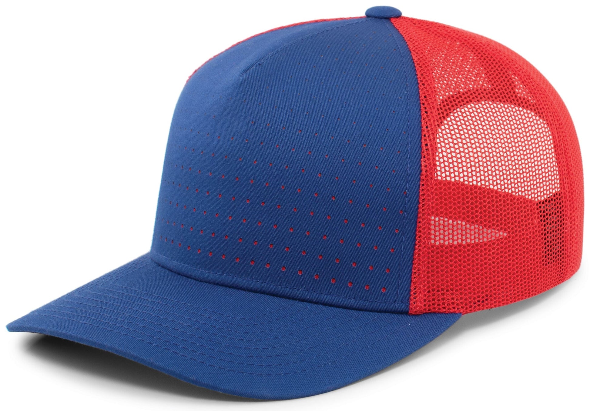 Pacific Headwear ROYAL/RED/ROYAL / OS Perforated 5-Panel Trucker Snapback Cap