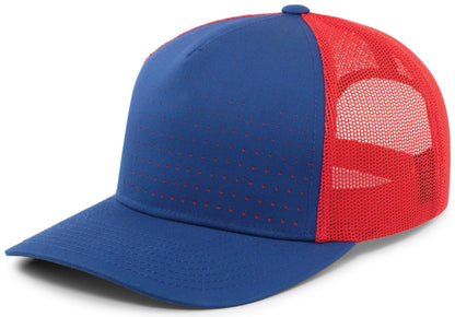 Pacific Headwear ROYAL/RED/ROYAL / OS Perforated 5-Panel Trucker Snapback Cap
