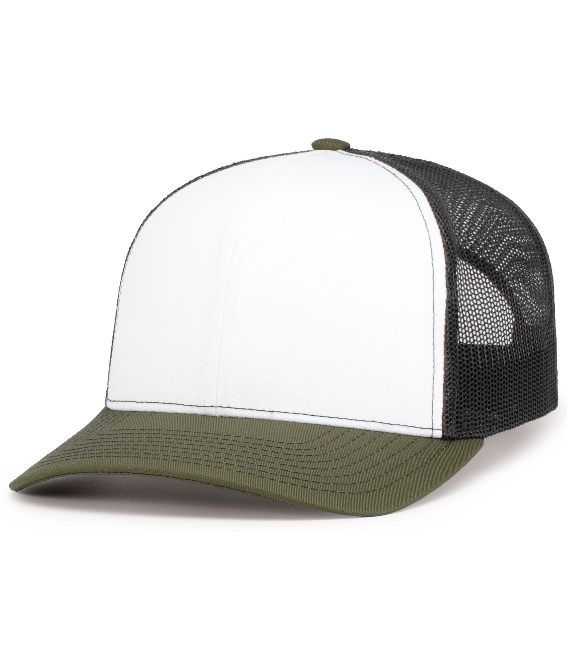 Pacific Headwear WHITE/LIGHT CHARCOAL/MOSS / OS Contrast Stitch Trucker Snapback
