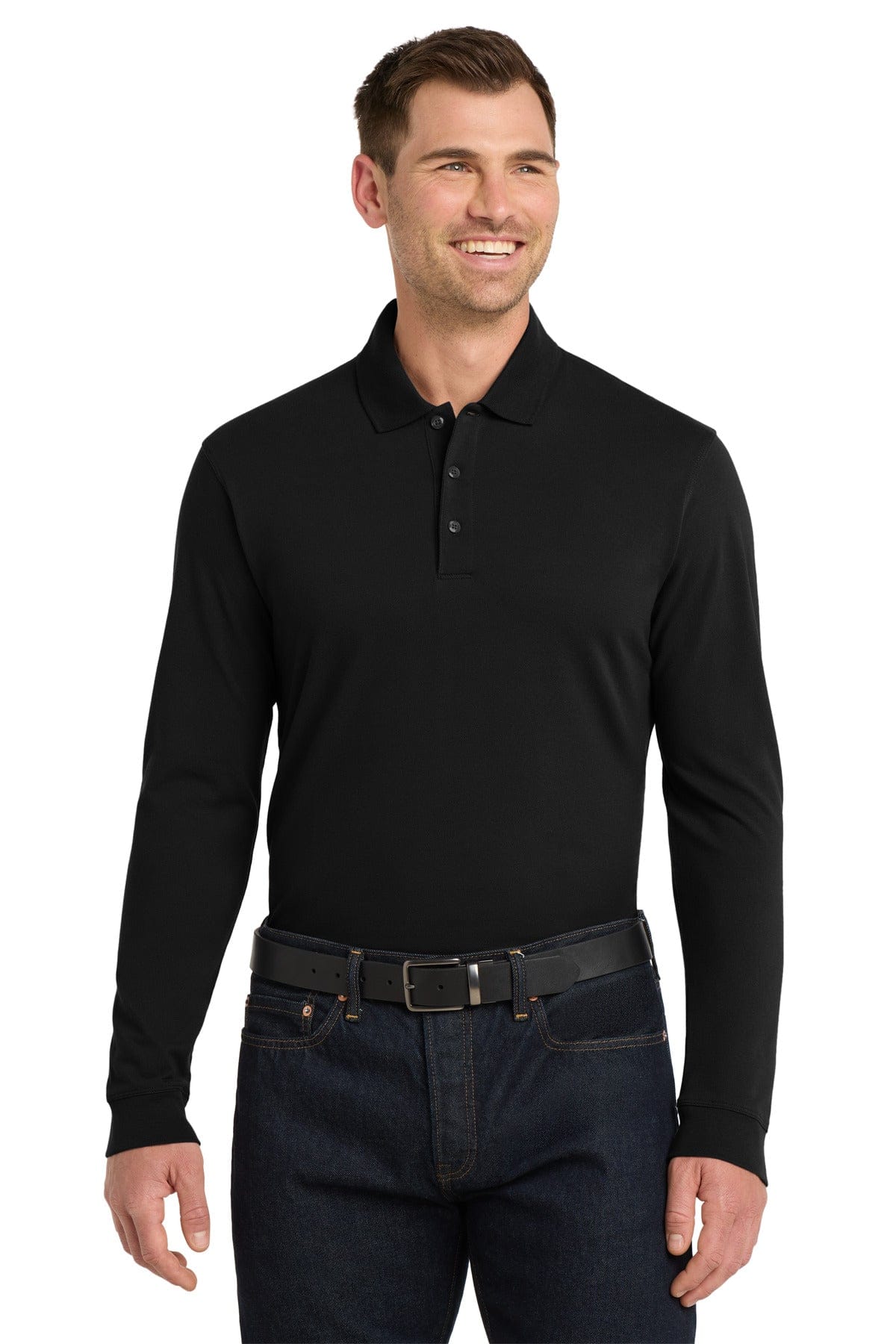 Port Authority Black / XS Port Authority ®  EZCotton ®  Long Sleeve Polo. K8000LS