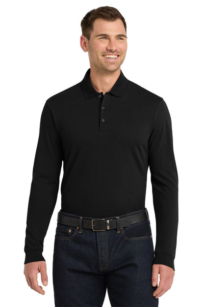 Port Authority Black / XS Port Authority ®  EZCotton ®  Long Sleeve Polo. K8000LS