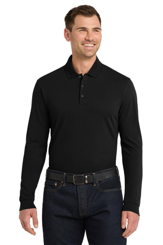 Port Authority Black / XS Port Authority ®  EZCotton ®  Long Sleeve Polo. K8000LS