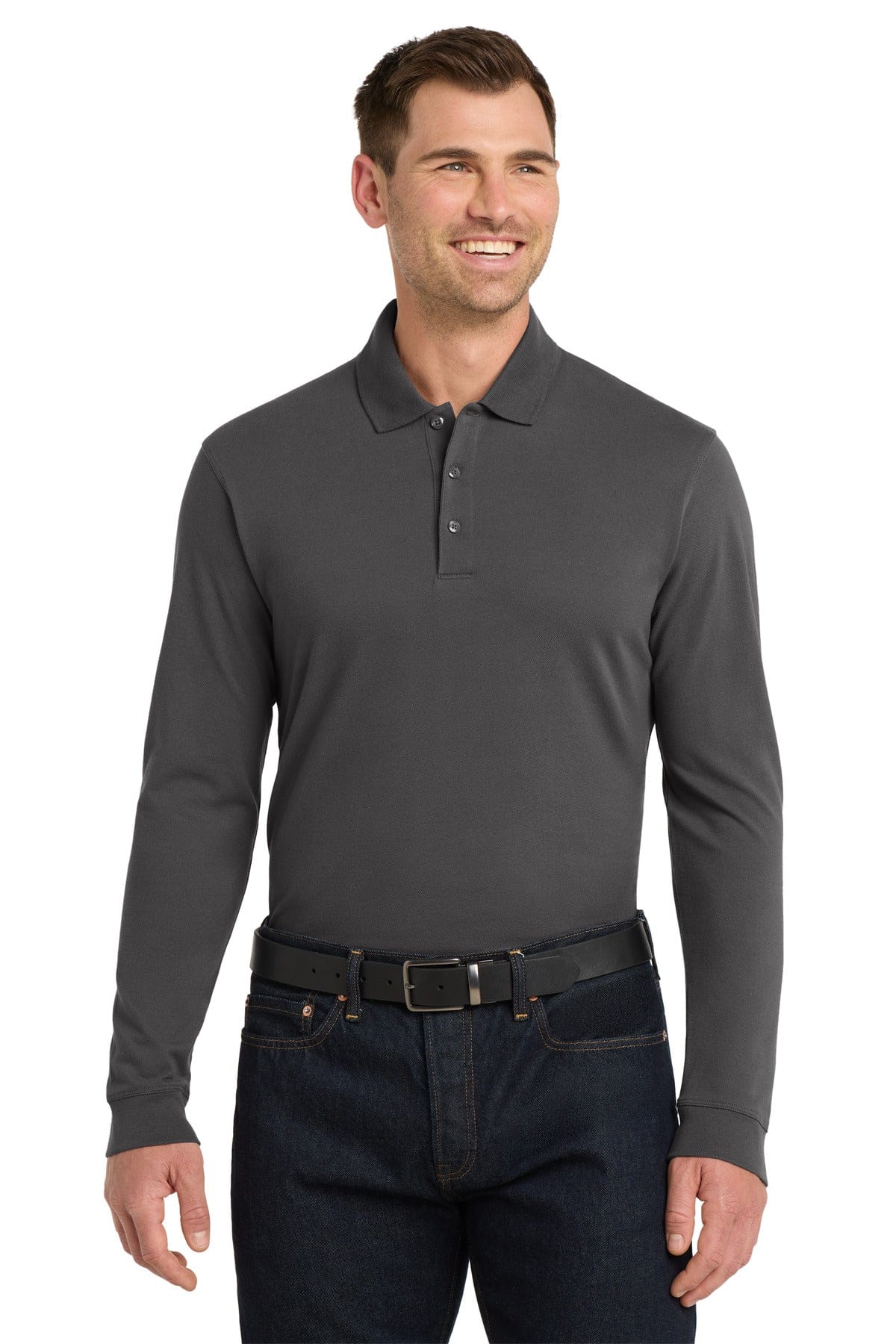Port Authority Sterling Grey / XS Port Authority ®  EZCotton ®  Long Sleeve Polo. K8000LS