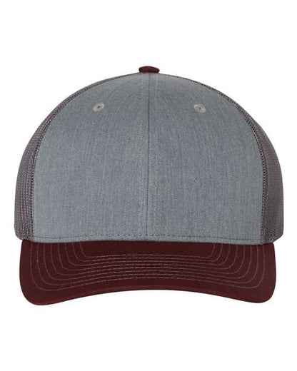 Richardson Heather Grey/ Charcoal/ Maroon / OSFM Richardson 112 Snapback Trucker Cap