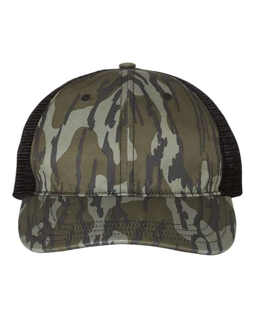 Richardson Mossy Oak Bottomland/ Black / Adjustable Richardson 111P Garment Washed Printed Trucker Cap