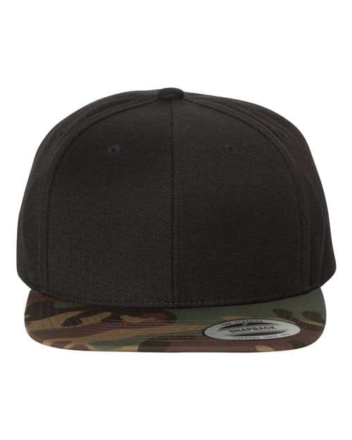 YP Classics Black/ Camo / Adjustable Premium Flat Bill Snapback Cap