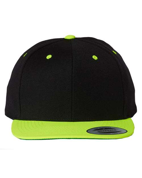 YP Classics Black/ Neon Green / Adjustable Premium Flat Bill Snapback Cap