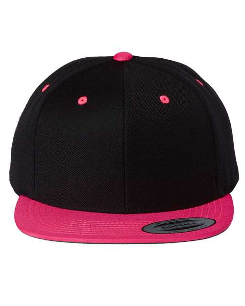 YP Classics Black/ Neon Pink / Adjustable Premium Flat Bill Snapback Cap