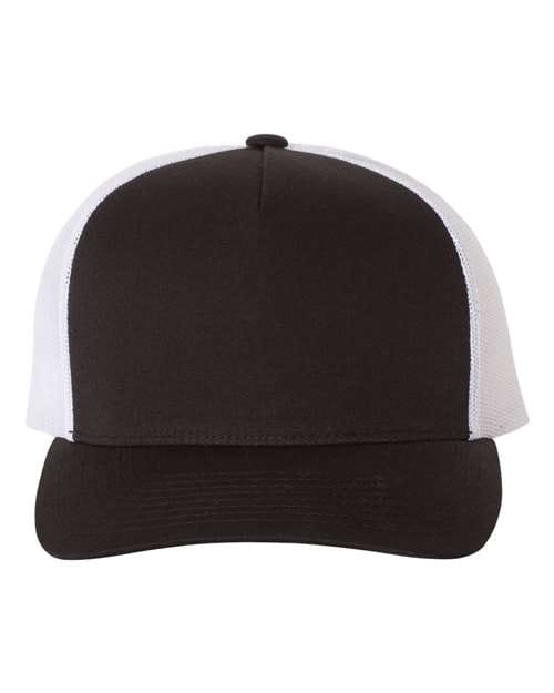 YP Classics Black/ White / Adjustable Five-Panel Retro Trucker Cap