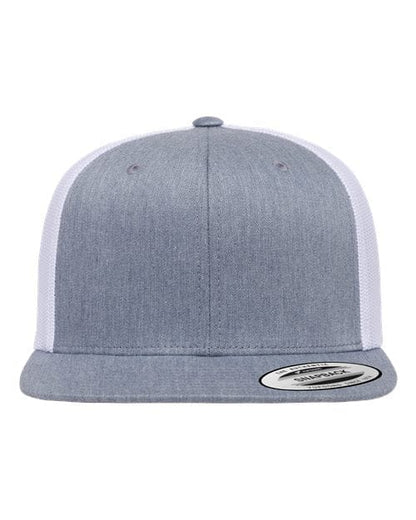YP Classics Heather Grey/ White / Adjustable Retro High Profile Trucker Cap